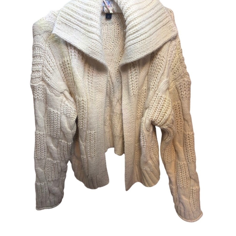 Universal Thread Womens XS Cream Cable Knit Open Front Shawl Collar Cardigan